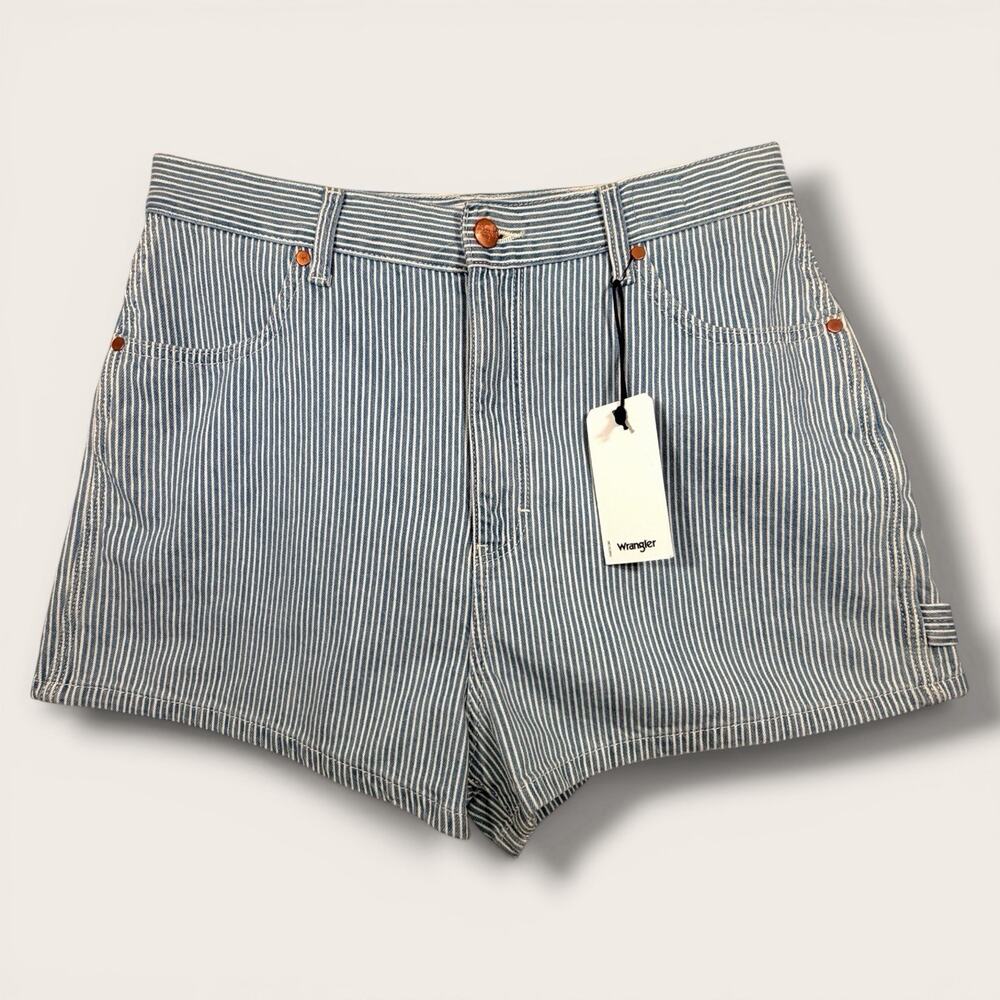 Wrangler Limited Edition Striped Denim Shorts Blue White High Rise Carpenter W31